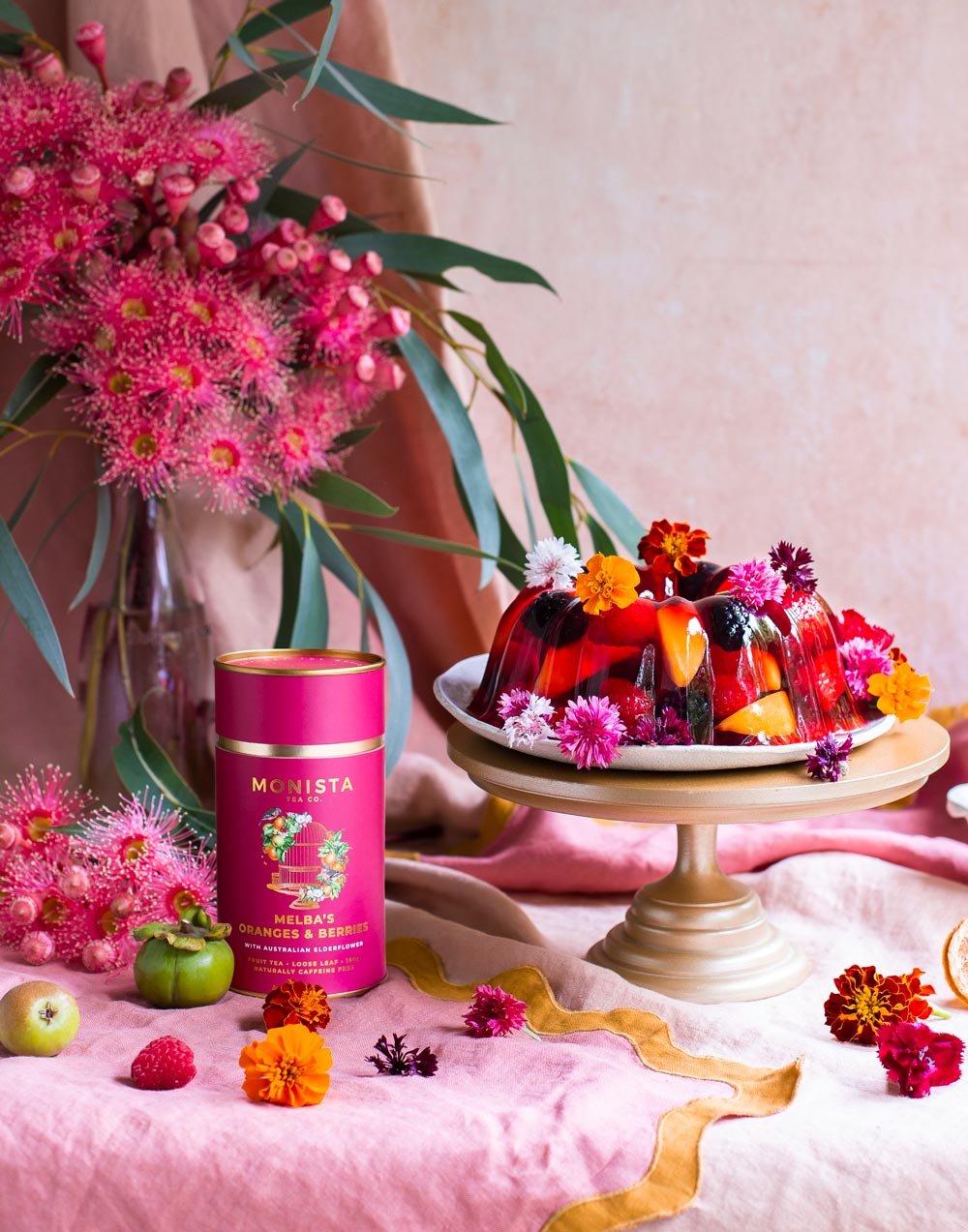 Melba's Berry Jelly with Australian Flowers and Tea Canister