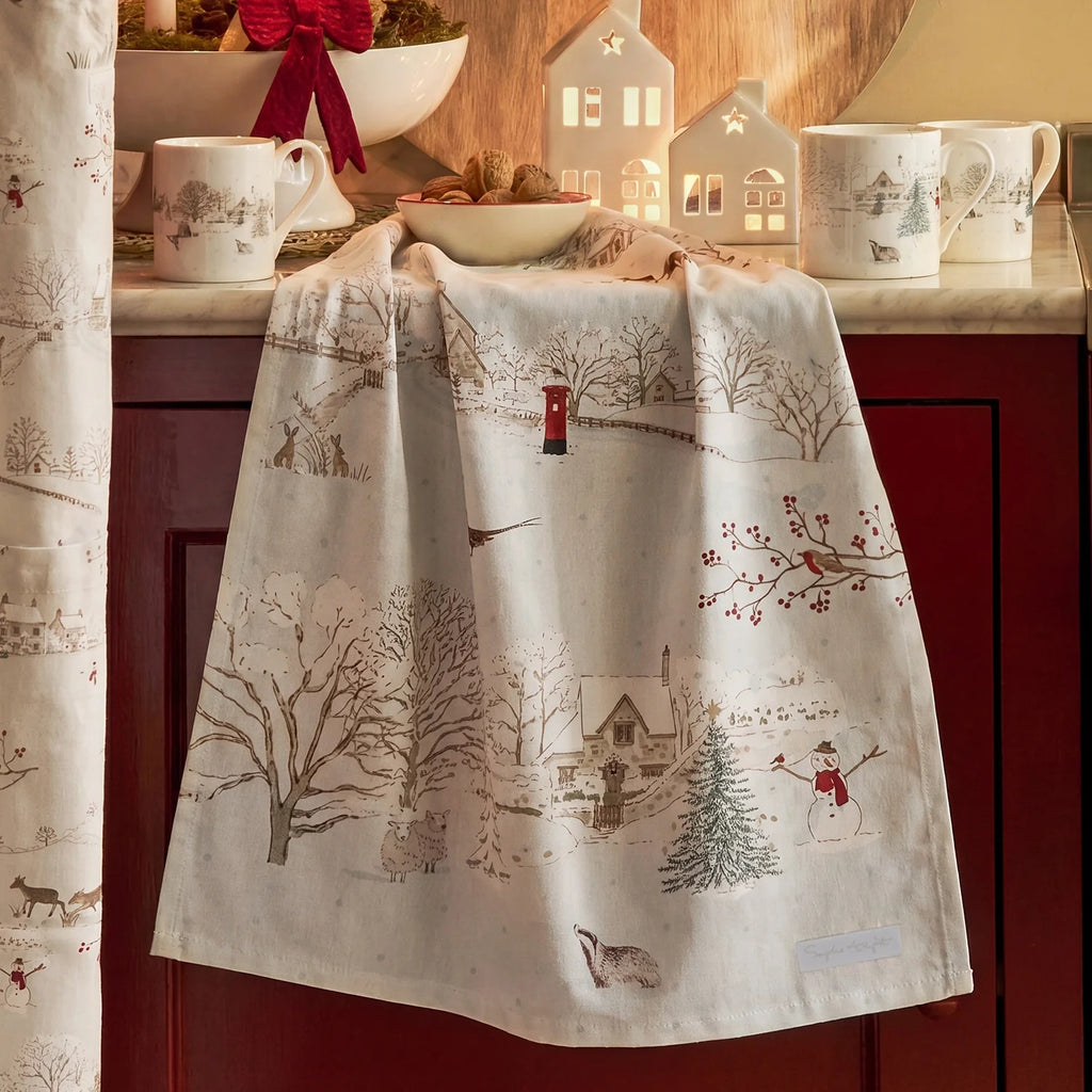 Snowy Village Tea Towel