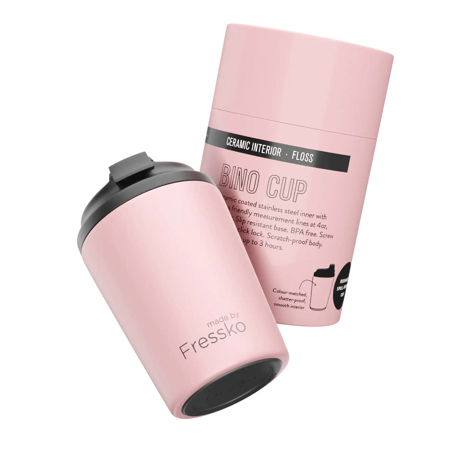 Close-up of a pink cup interior showing embossed ounce measurement lines