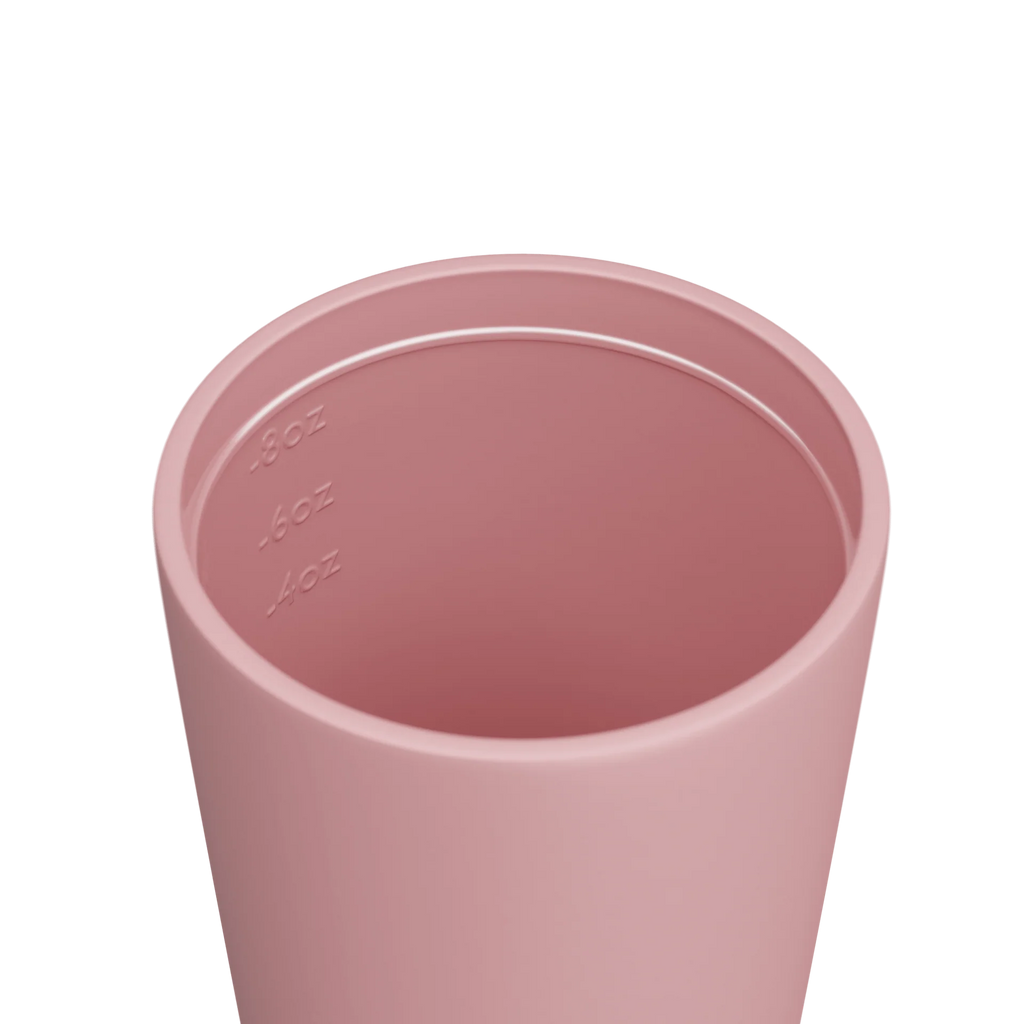 Sage green insulated cup with a black lid and 'Monista' branding on a white background