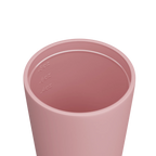 Sage green insulated cup with a black lid and 'Monista' branding on a white background