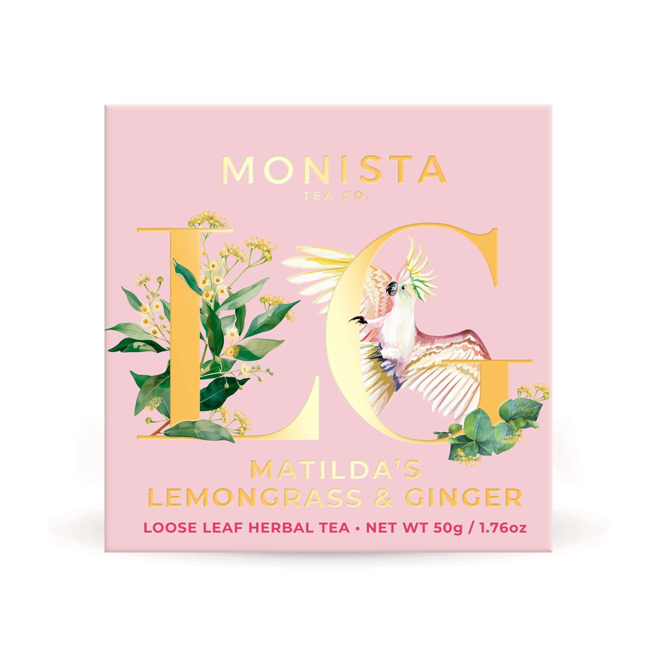 Monista Matilda's Lemongrass & Ginger tea packaging on a white background
