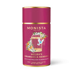 Monista Tea Co. canister with 'Melba's Oranges & Berries' design on a white background
