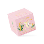 Pink Matilda's Lemongrass & Ginger tea box with a gold cockatoo monogram design shown at an angle