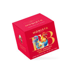 Red Very English Breakfast tea box with a gold rooster monogram design shown at an angle