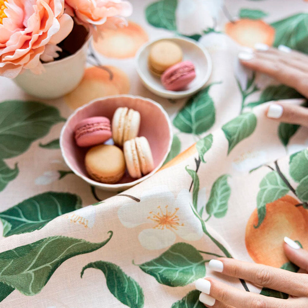 Peaches 100% linen tea towel