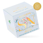 Tea box with floral design and 'Monista' branding on a white background