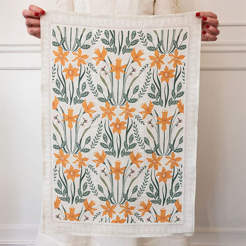 Daffodil 100% linen tea towel