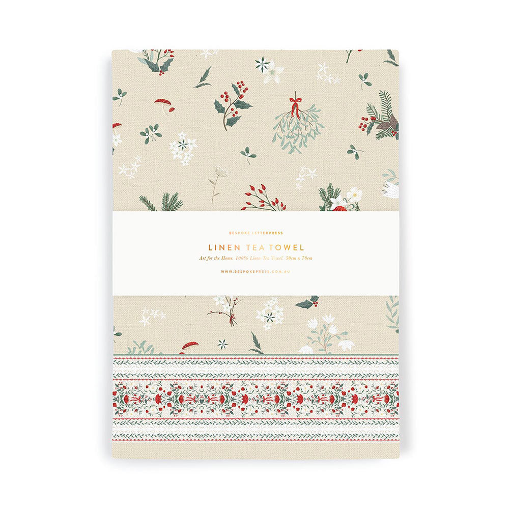 Heirloom Christmas Holly Tea Towel