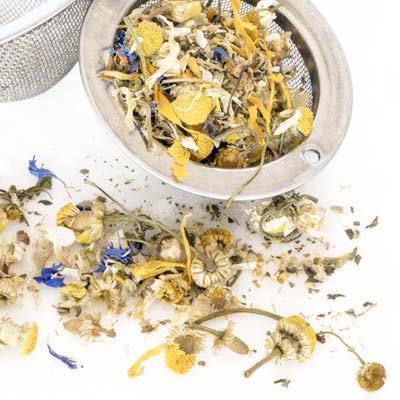 Camomile tea in infuser