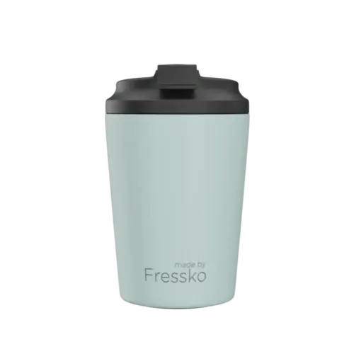 blue Fressko cup with black lid