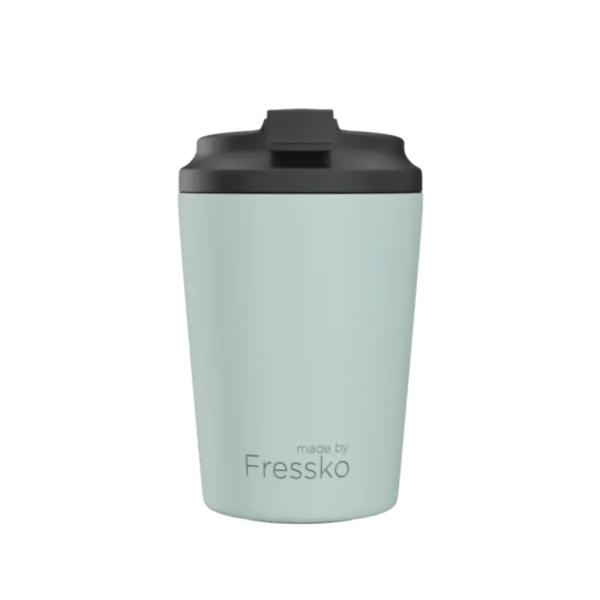 blue Fressko cup with black lid