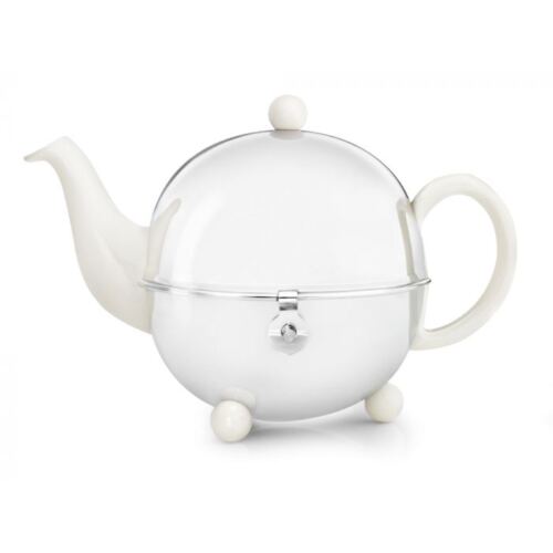 White round teapot with silver casing