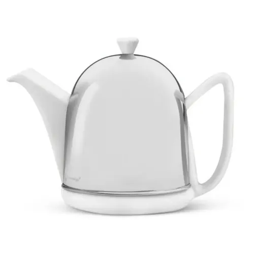 White teapot with silver casing