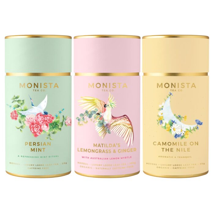 Three organic herbal tea canisters