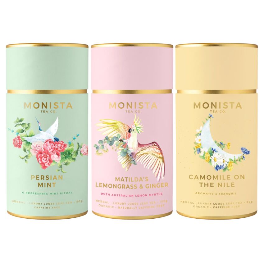 Three organic herbal tea canisters