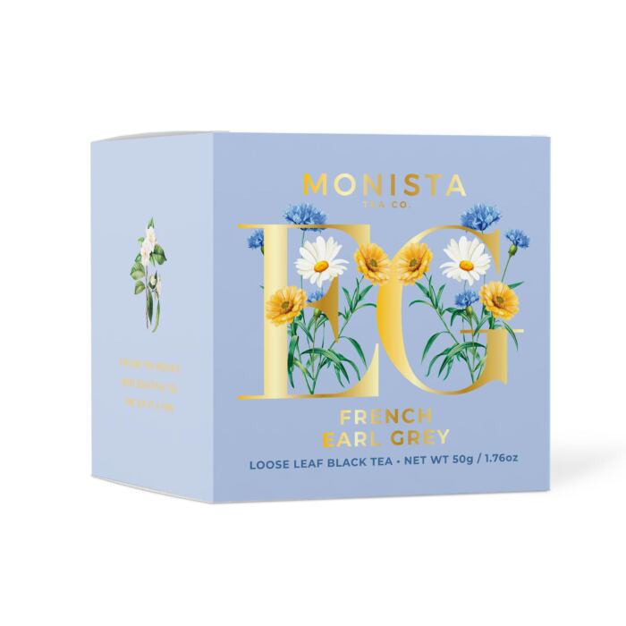 Blue tea mini box with white and yellow flowers