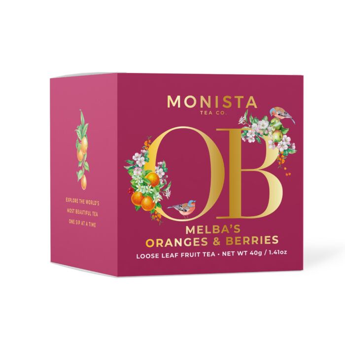Fruit tea mini cube with flowers and birds