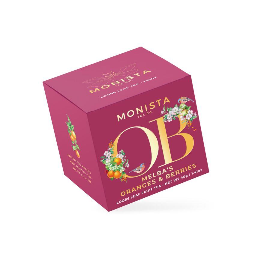 Fruit tea mini cube with flowers and birds