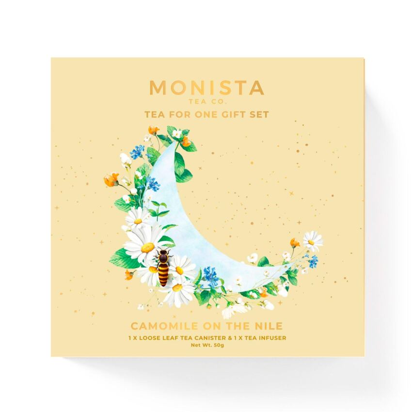 yellow Tea for one gift box with moon and flowers on the front