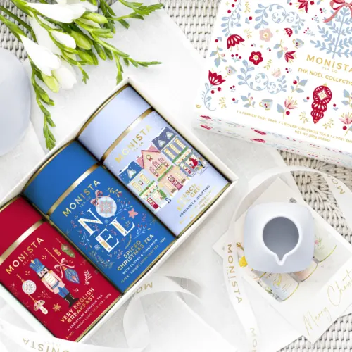 three Christmas Tea Canisters in pretty gift box