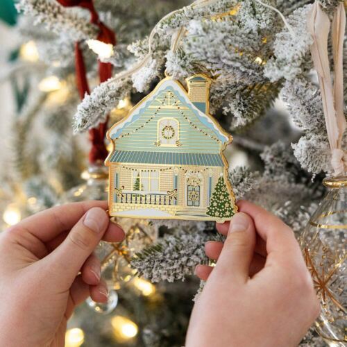 House Enamel Ornament hanging on tree