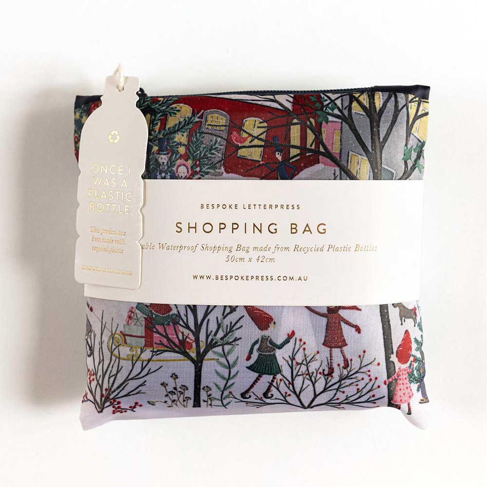 re usable shopping bag with christmas print