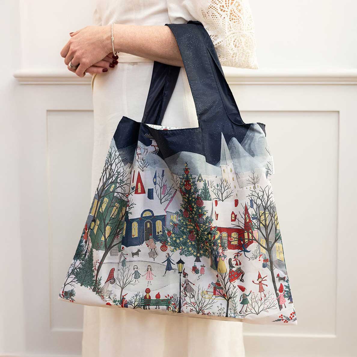 re usable shopping bag with christmas print