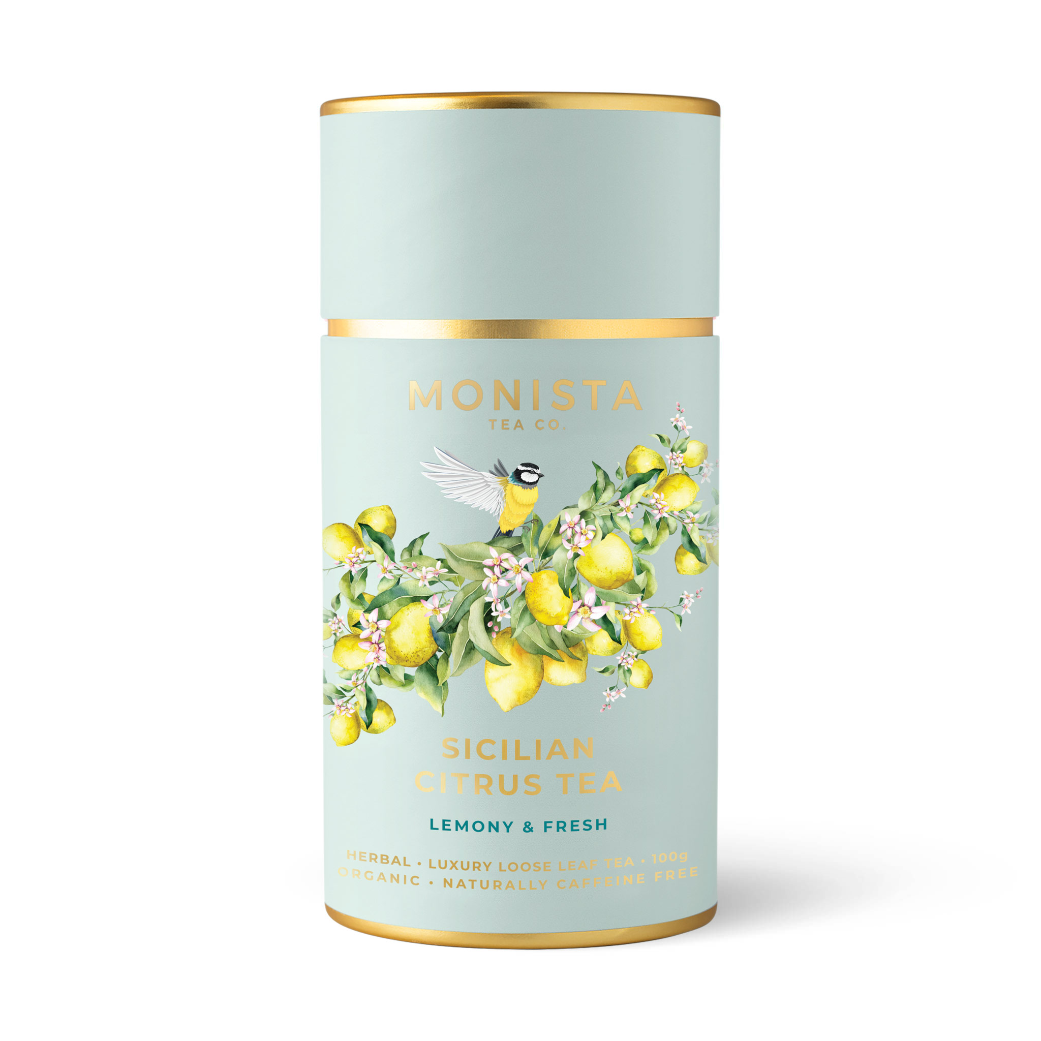 green tea canisters with lemons and a bird on it