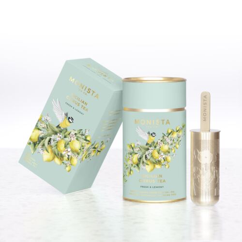 A tea canister and a refill box and infuser