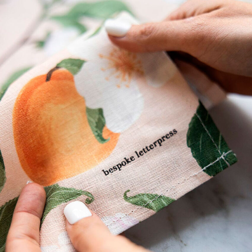 Peach linen tea towel