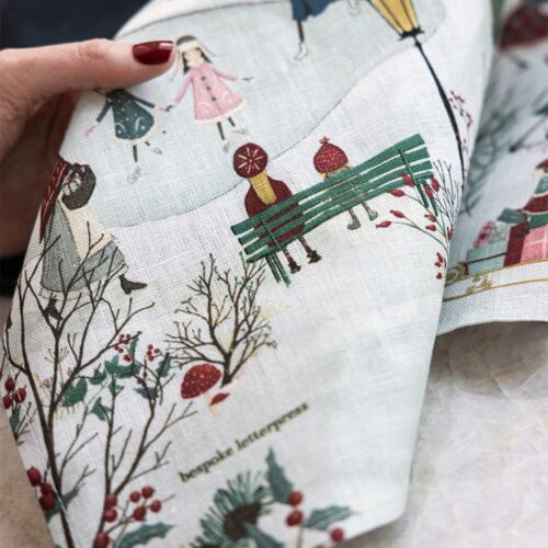 close up of Christmas tea towel