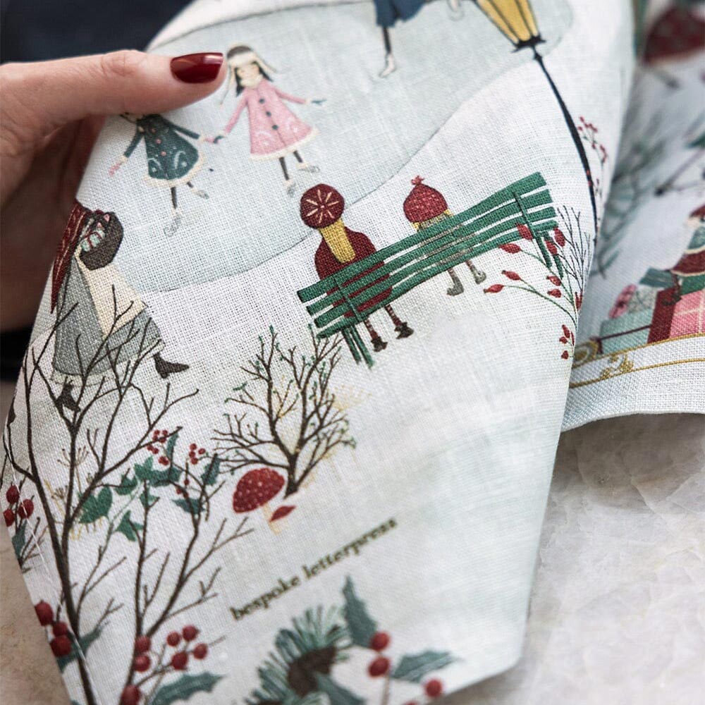 close up of Christmas tea towel