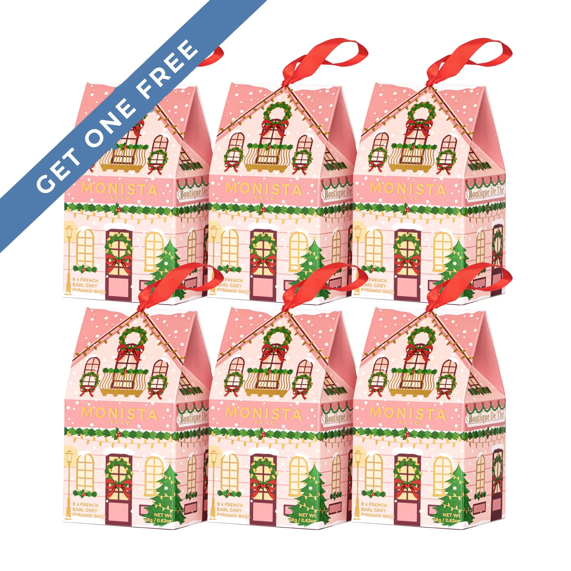 6 pink tea house ornaments