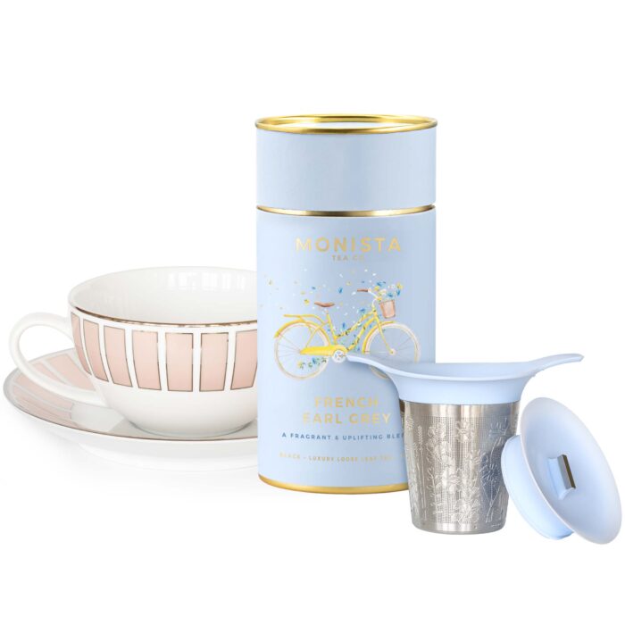 tea canister with infuser and cup