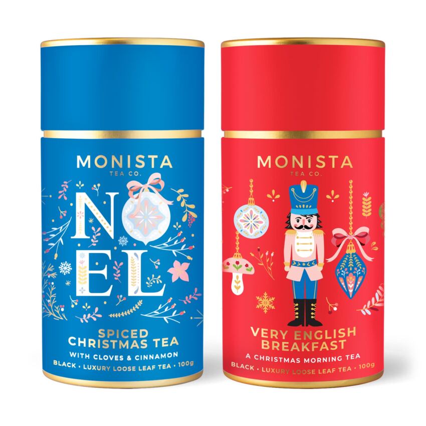 two Christmas tea canisters