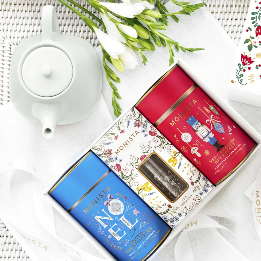 green teapot with pretty tea gift set