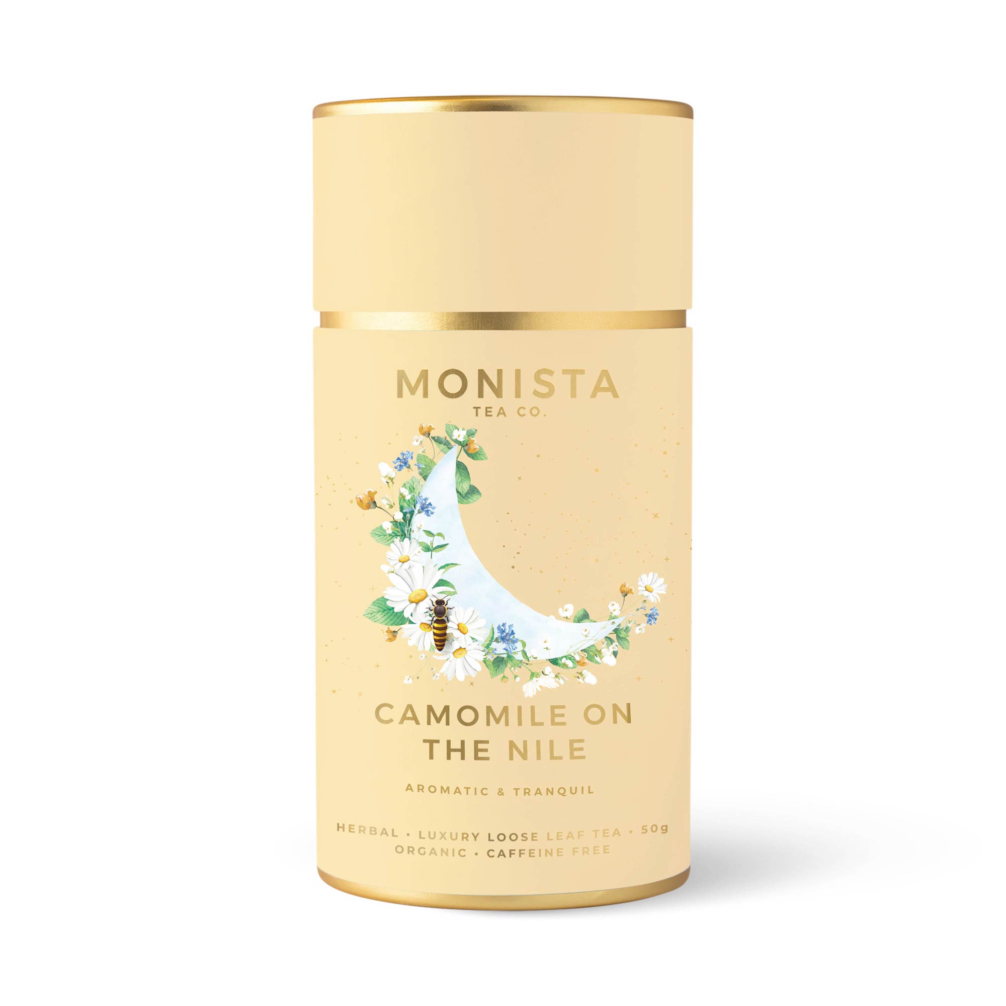 Yellow tea canister with picture of moon and flowers