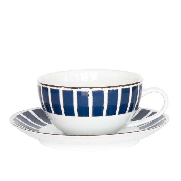 Navy and white tea cup