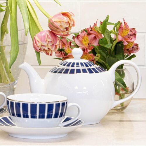Tea pot and tea cup and saucer