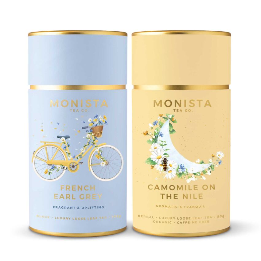 French Earl Grey and Camomile on the Nile tea canisters