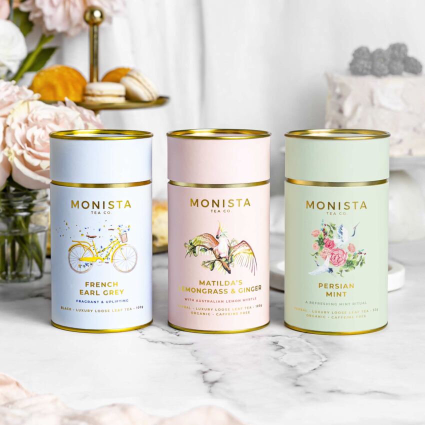three tea canisters