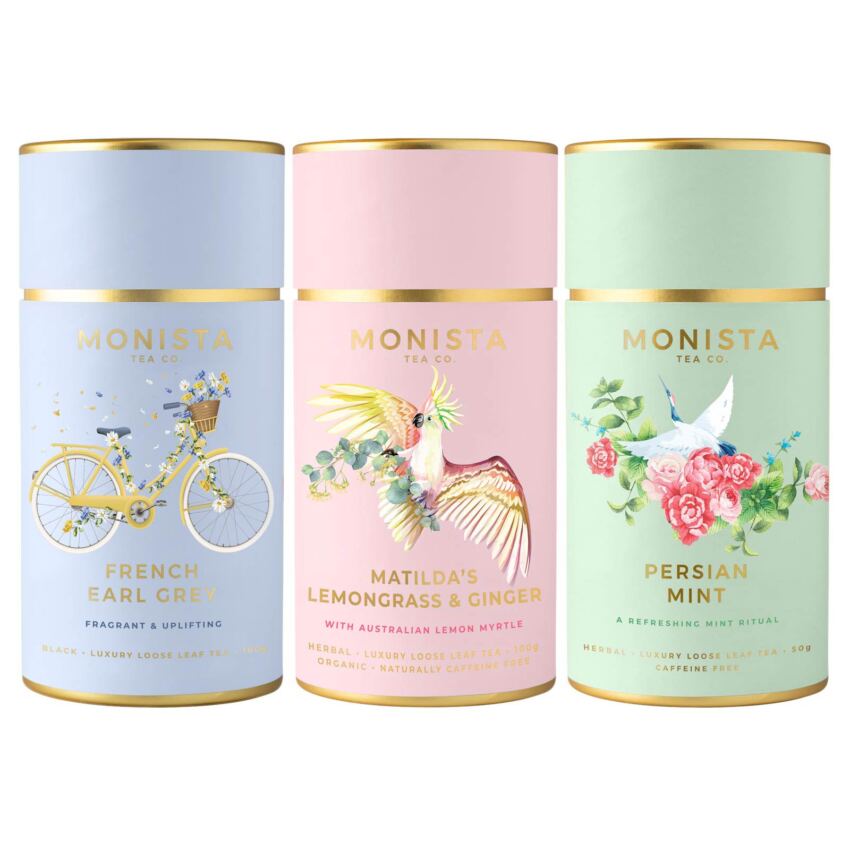 three pretty tea canisters