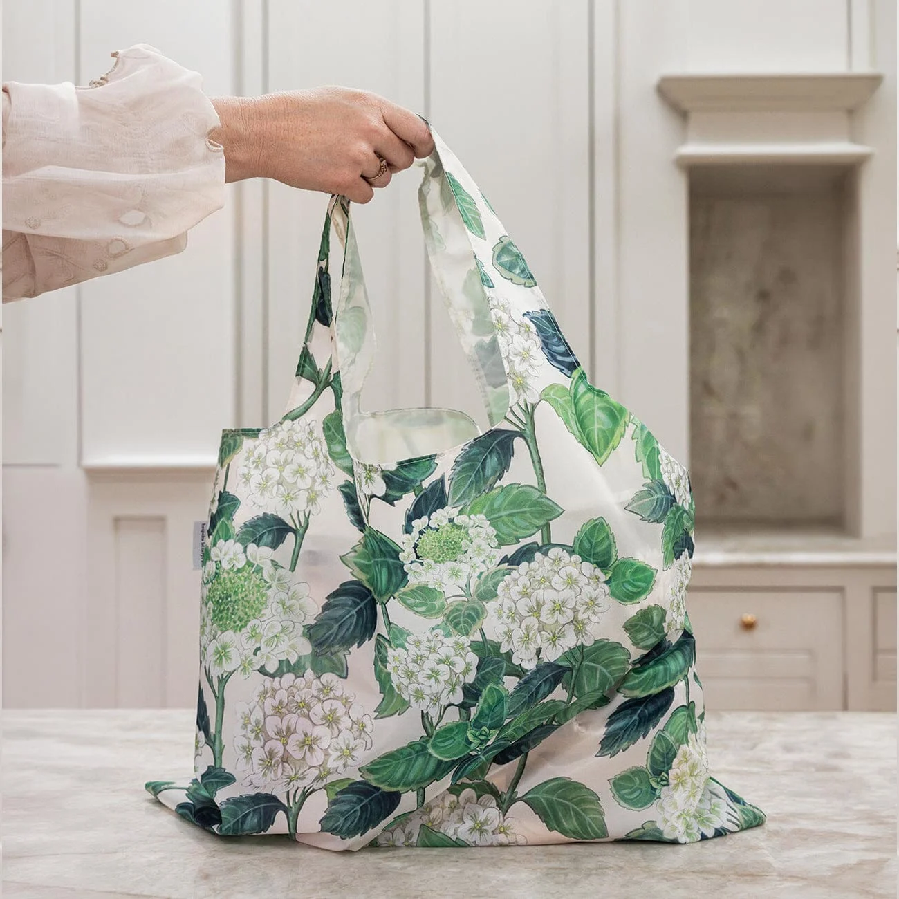 reusable shopping bag on kitchen counter