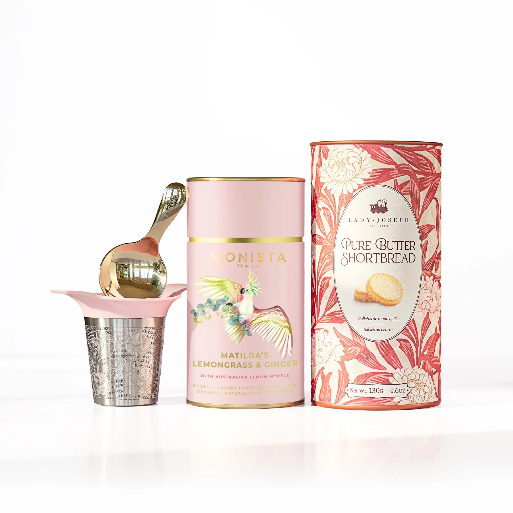 tea canister, Infuser and canister of biscuits