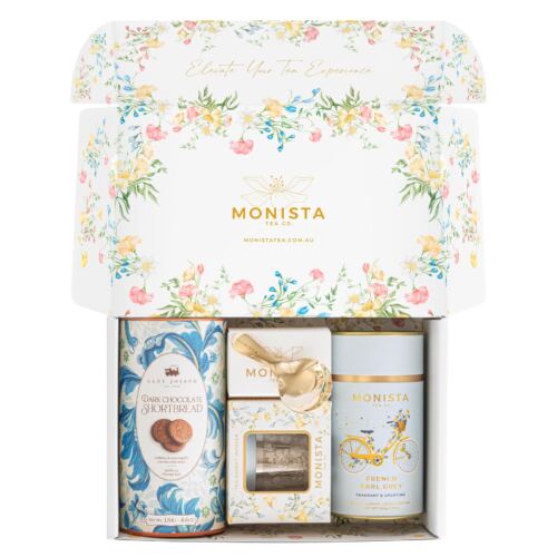 gift box with tea canister, Infuser and canister of biscuits