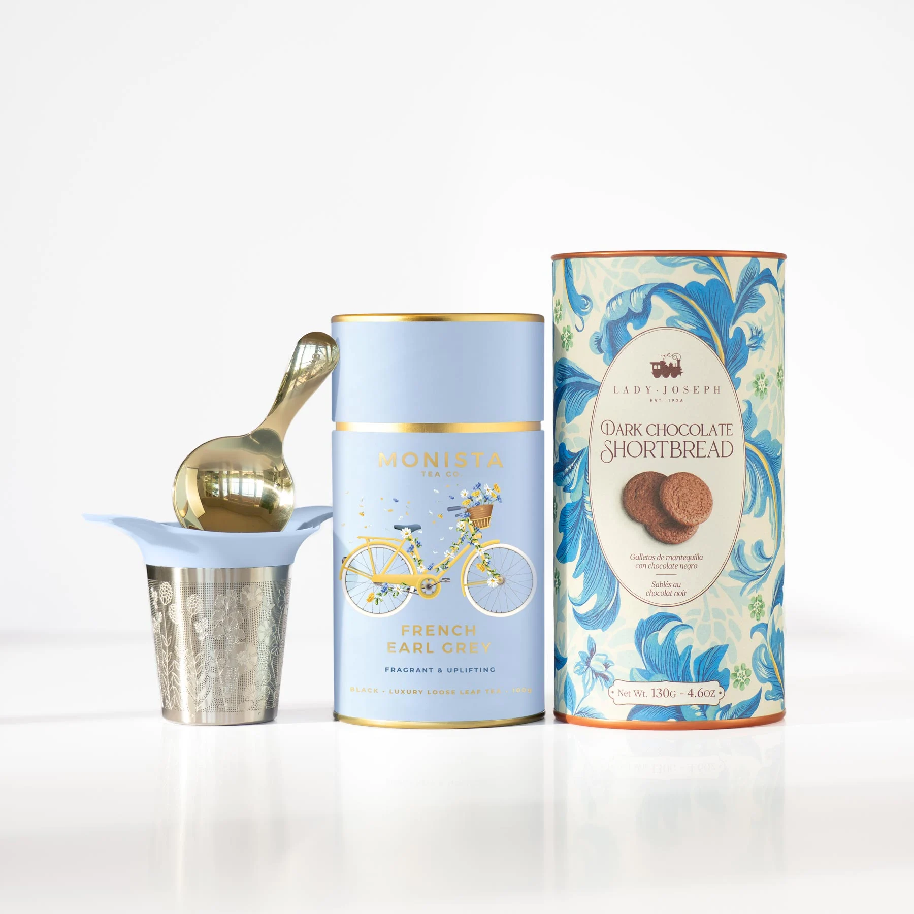 tea canister, Infuser and canister of biscuits