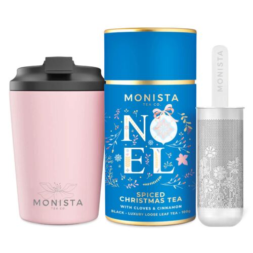 Blue fressko cup with Silver stick infuser and blue tea canister