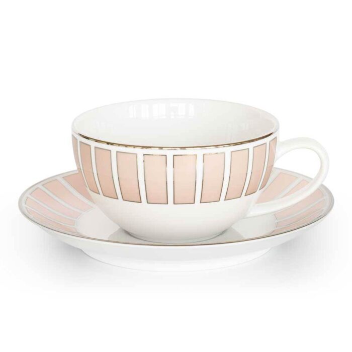 pink and white tea cup