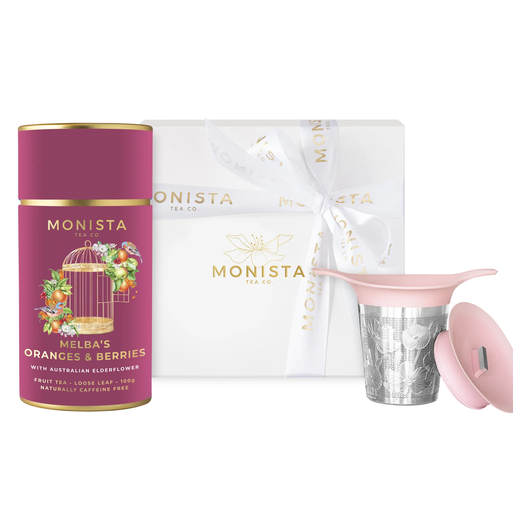 Tea canister with basket infuser and gift box
